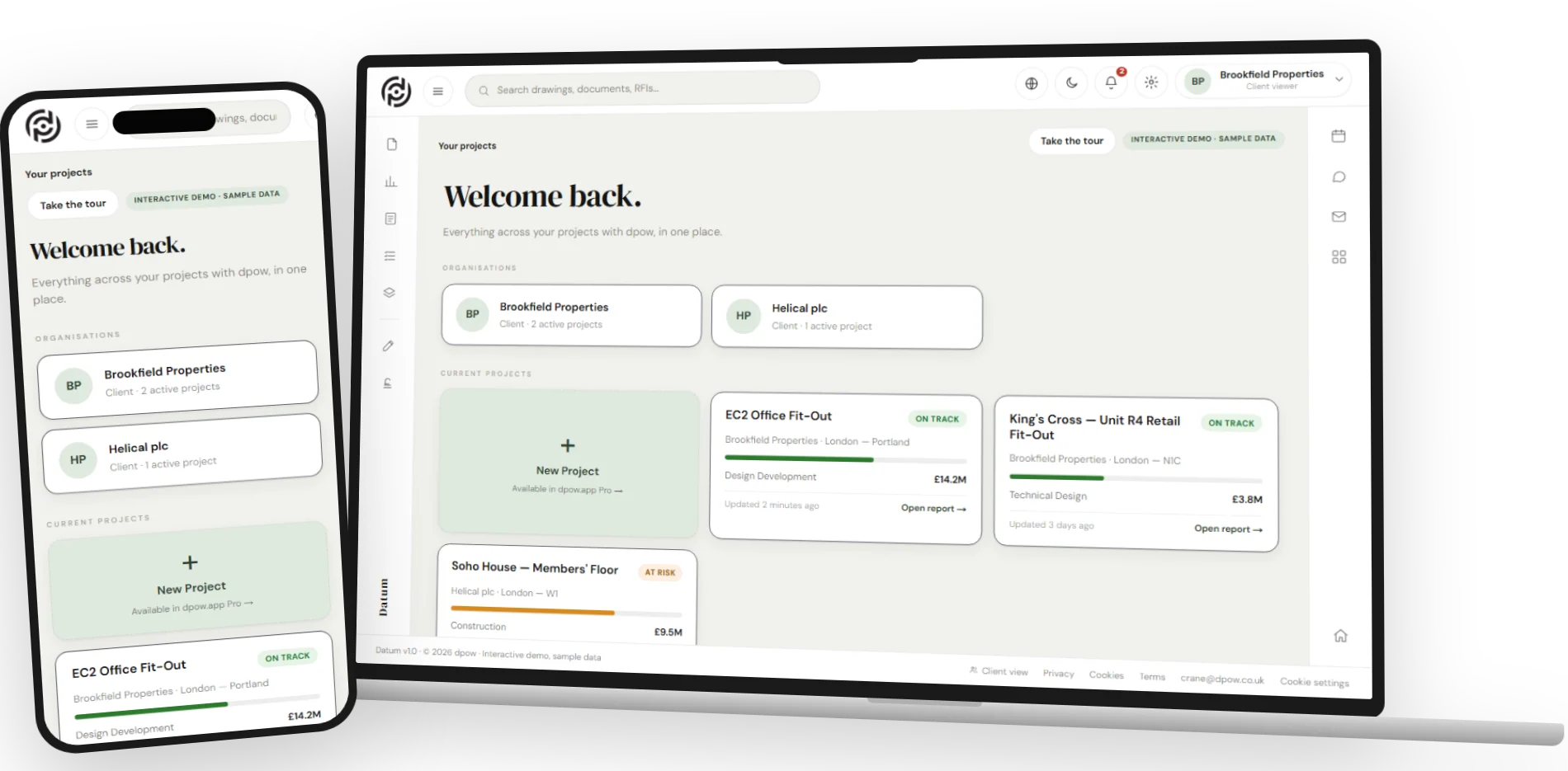The Datum live project portal shown on a laptop and phone