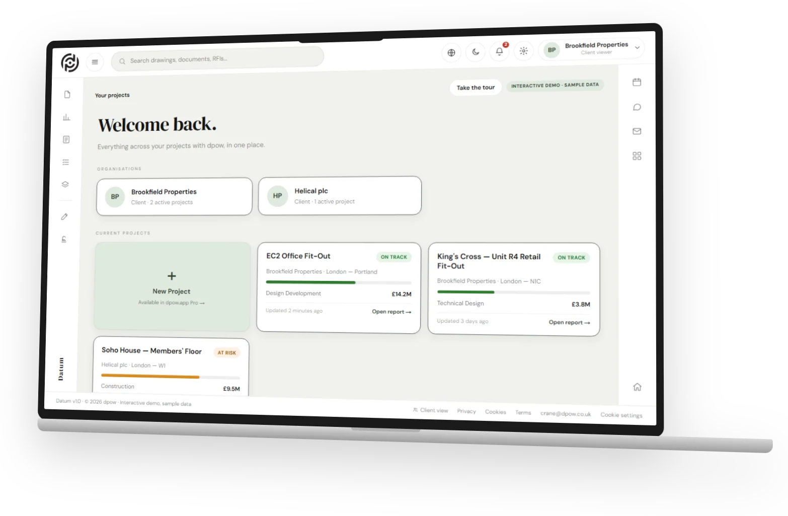 The Datum live project portal on a laptop