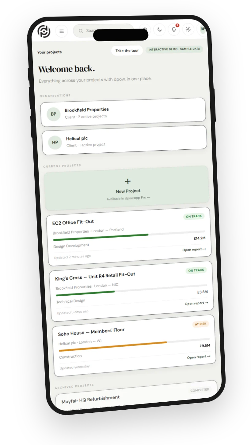The Datum live project portal on a phone